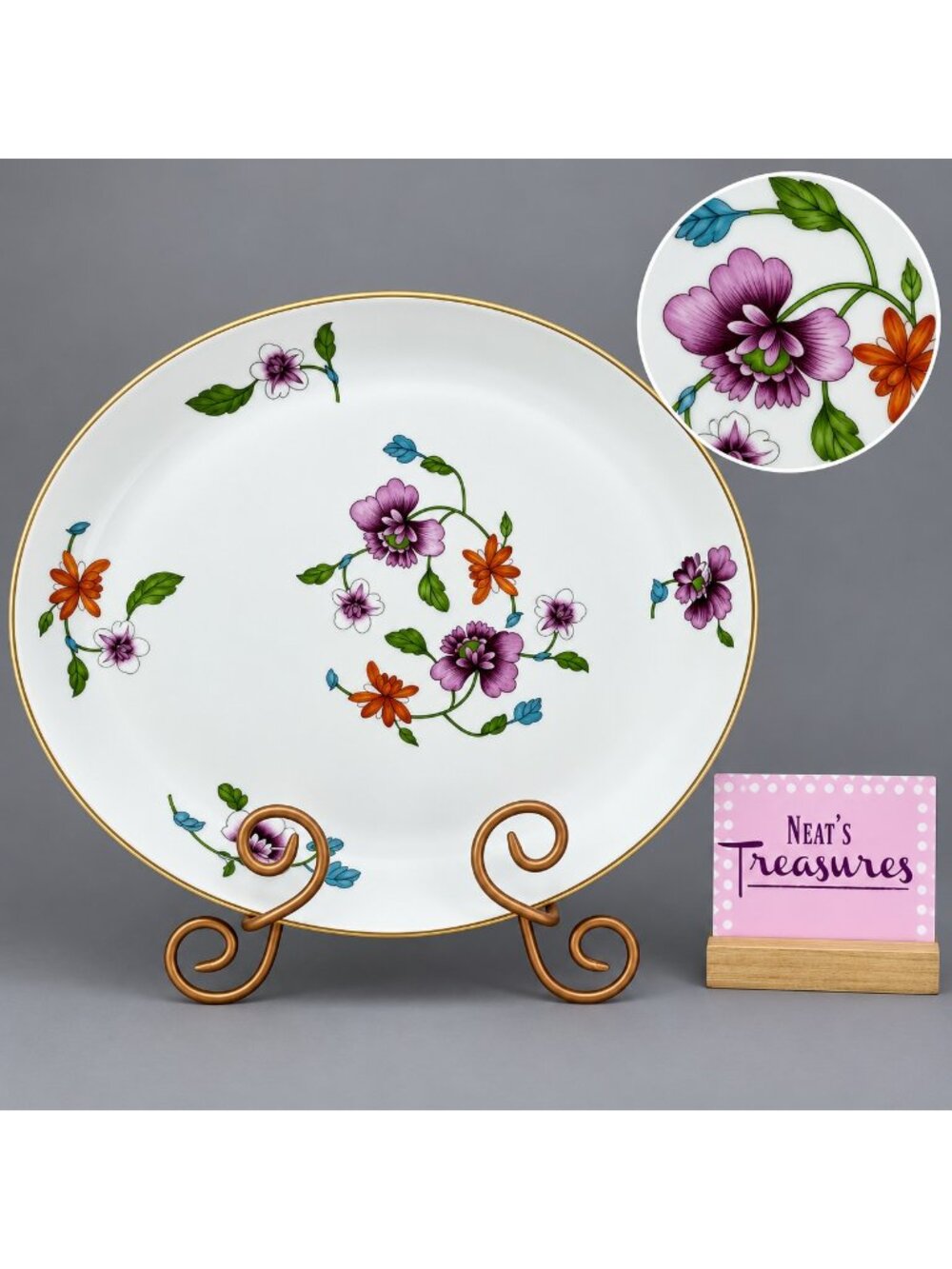 Vintage Royal Worcester ASTLEY Floral Gold Oval Charger Plate Serving Platter